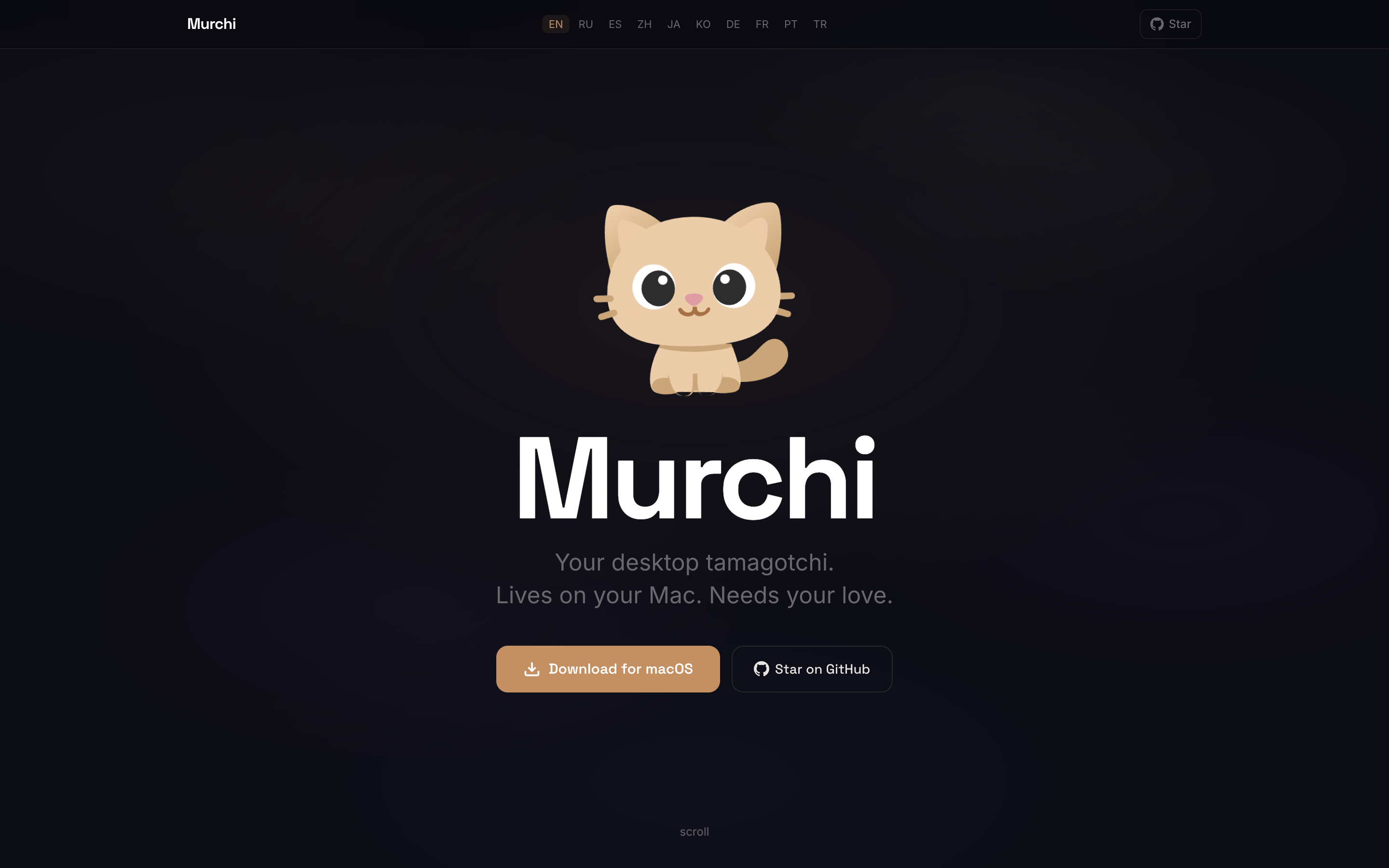 Portada del sitio de Murchi, tamagotchi de escritorio para macOS