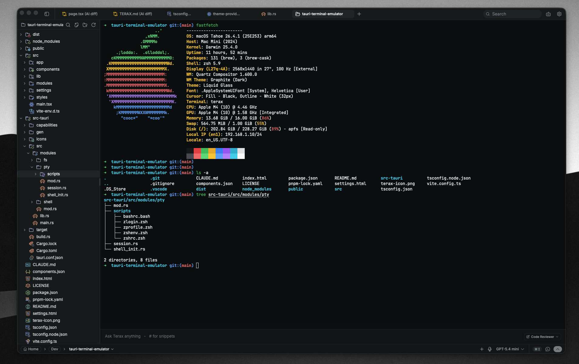 Terax: terminal con explorador de archivos y sesión en la consola